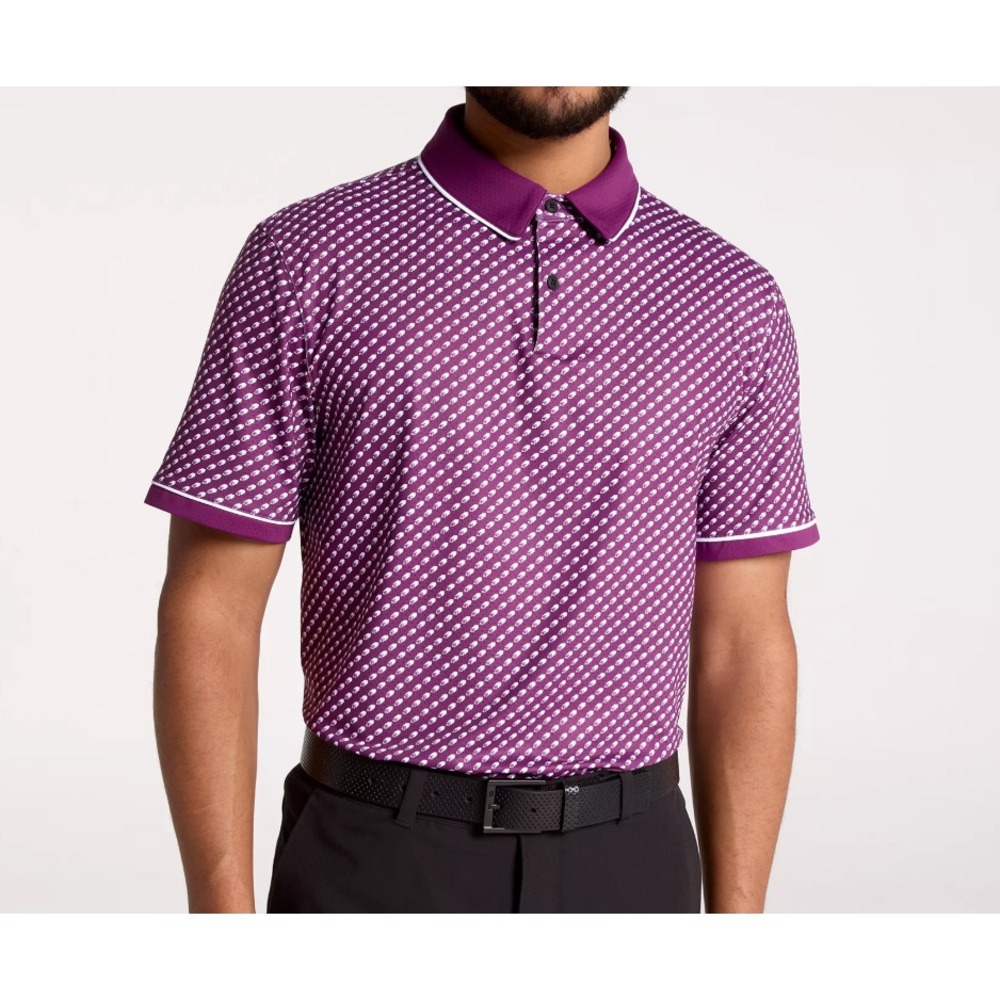 VRST Men's Contrast Printed Golf Polo Black Cherry XXL New Collard Short Sleeve